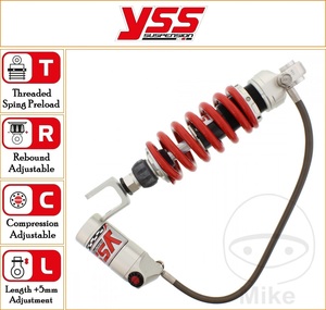 YSS 305 mm Standard Rear Mono Gas Shock With Piggy Back Reservoir On Hose Top Line