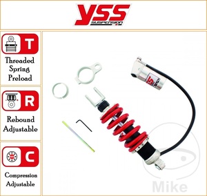 YSS 305 mm Standard Rear Mono Gas Shock With Piggy Back Reservoir On Hose Top Line