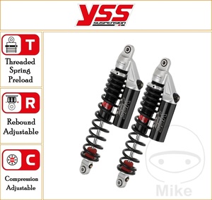 YSS 390 mm Standard Rear Twin Gas Shock With Piggy Back Reservoir Top Line