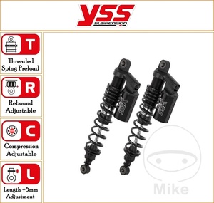YSS 390 mm Standard Rear Twin Gas Shock With Piggy Back Reservoir Top Line