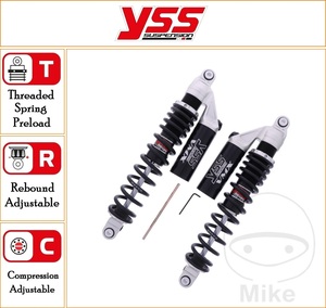 YSS 400 mm Standard Rear Twin Gas Shock With Piggy Back Reservoir Top Line