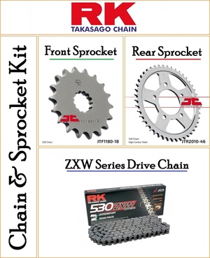 Chain and Sprocket Kit With a RK ZXW 530 Pitch 114 Link Steel Chain