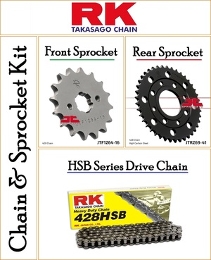 Chain and Sprocket Kit With a RK HSB 428 Pitch 124 Link Steel Chain