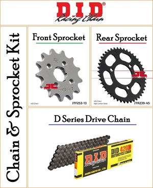 Chain and Sprocket Kit With a DID D 420 Pitch 118 Link Steel Chain