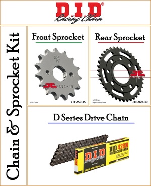 Chain and Sprocket Kit With a DID D 428 Pitch 114 Link Steel Chain