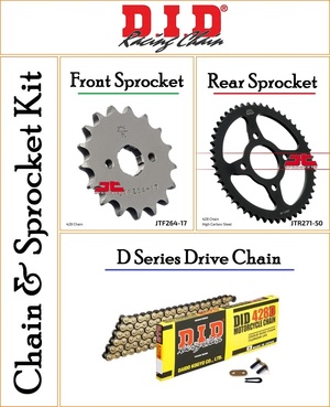 Chain and Sprocket Kit With a DID D 428 Pitch 128 Link Gold Chain