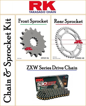 Chain and Sprocket Kit With a RK ZXW 530 Pitch 116 Link Black Chain
