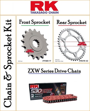 Chain and Sprocket Kit With a RK ZXW 530 Pitch 118 Link Red Chain