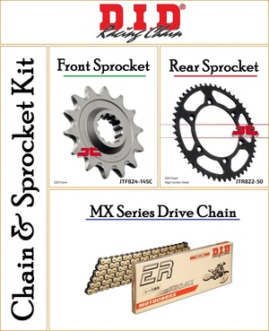 Chain and Sprocket Kit With a DID MX 520 Pitch 116 Link Gold Chain