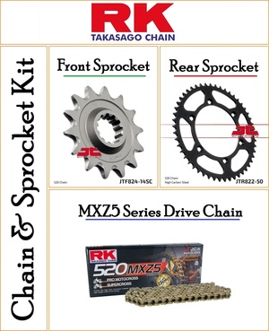 Chain and Sprocket Kit With a RK MXZ5 520 Pitch 116 Link Gold Chain