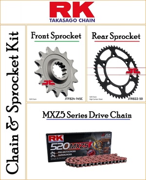 Chain and Sprocket Kit With a RK MXZ5 520 Pitch 116 Link Red Chain