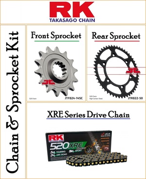 Chain and Sprocket Kit With a RK XRE 520 Pitch 116 Link Black Chain