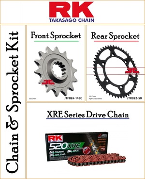 Chain and Sprocket Kit With a RK XRE 520 Pitch 116 Link Red Chain