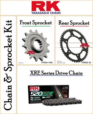 Chain and Sprocket Kit With a RK XRE 520 Pitch 118 Link Steel Chain